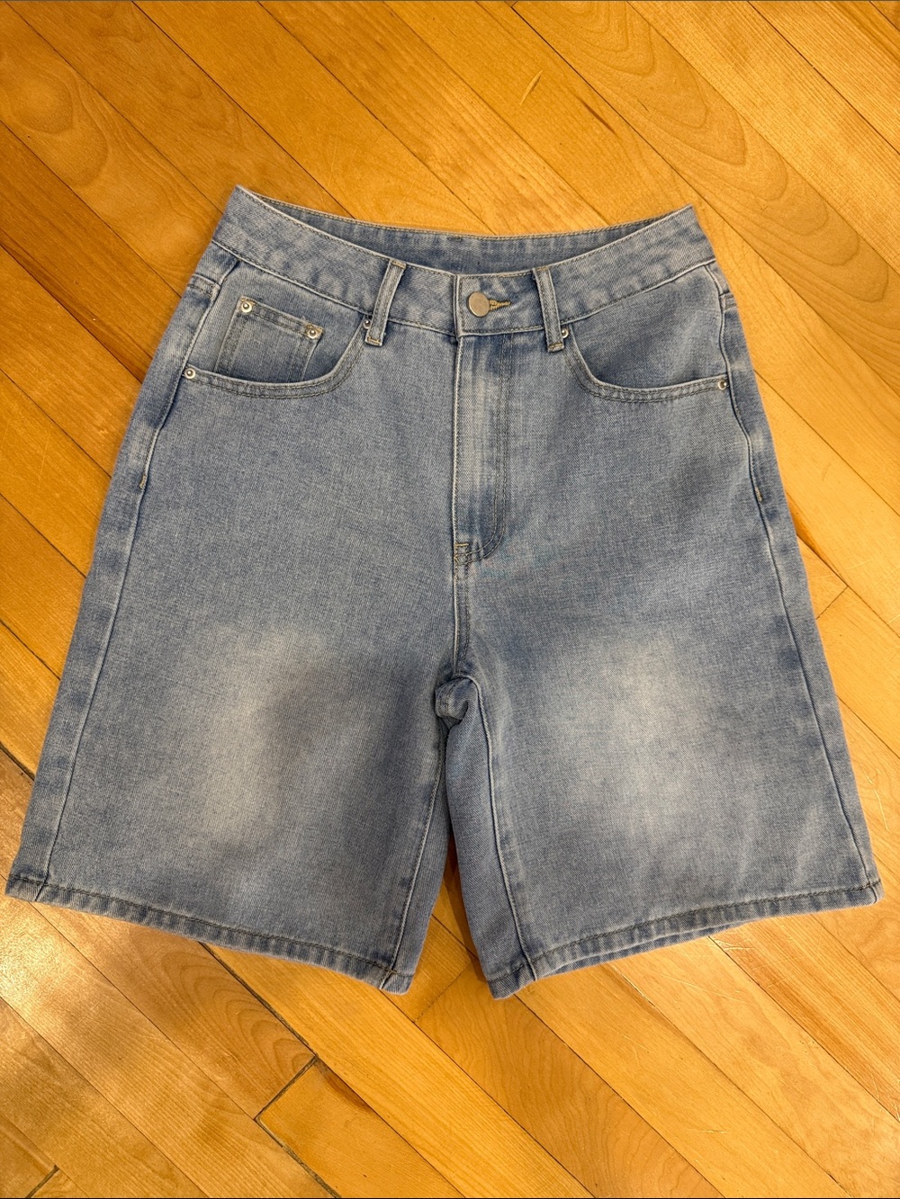 Light Wash Denim Bermuda Shorts - Classic Five-Pocket